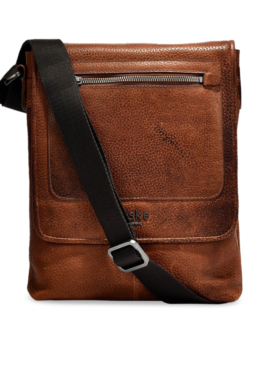 

Eske Men Brown Solid Leather Messenger Bag