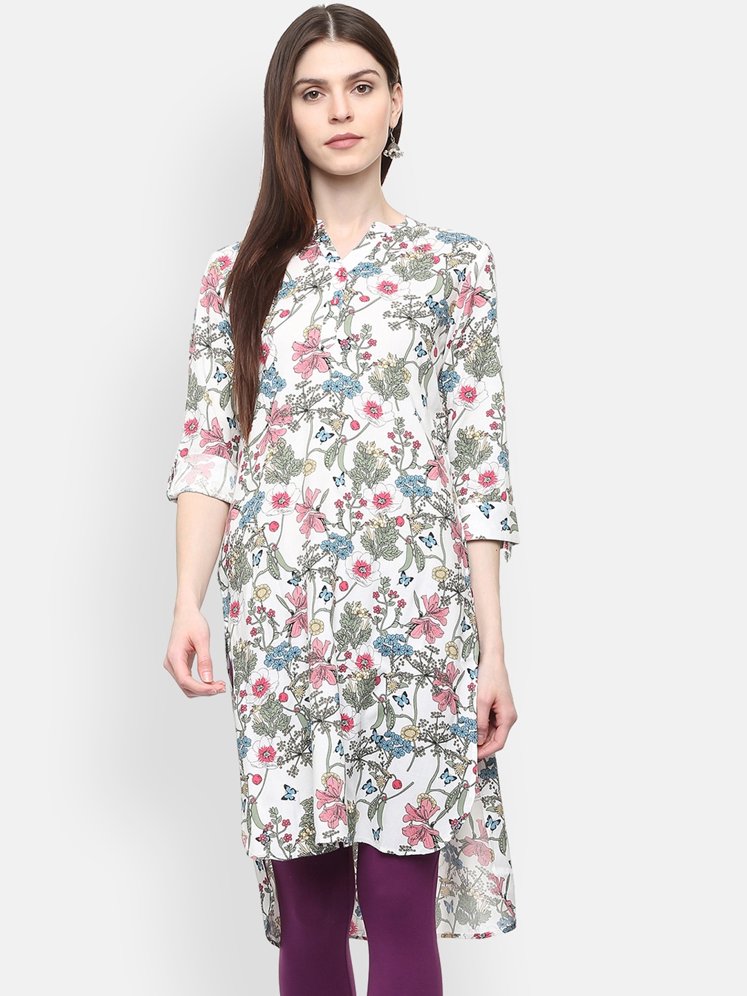 

People Women White Printed Straight Kurta
