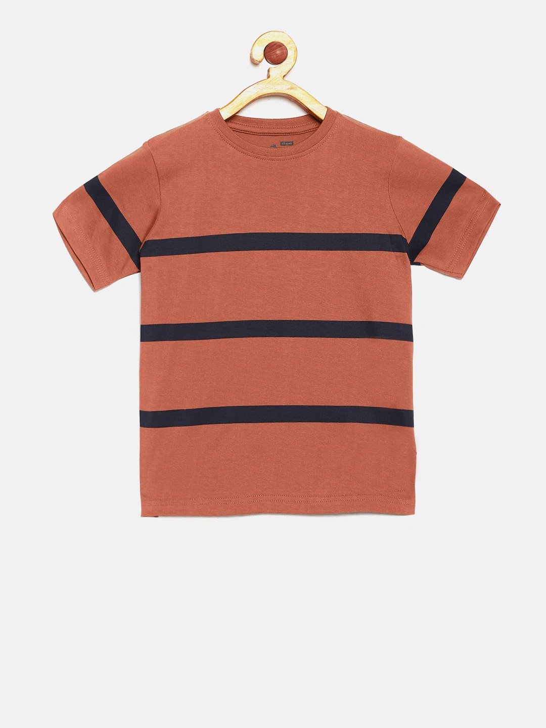 

DILLINGER Boys Rust Brown Striped Round Neck Pure Cotton T-shirt