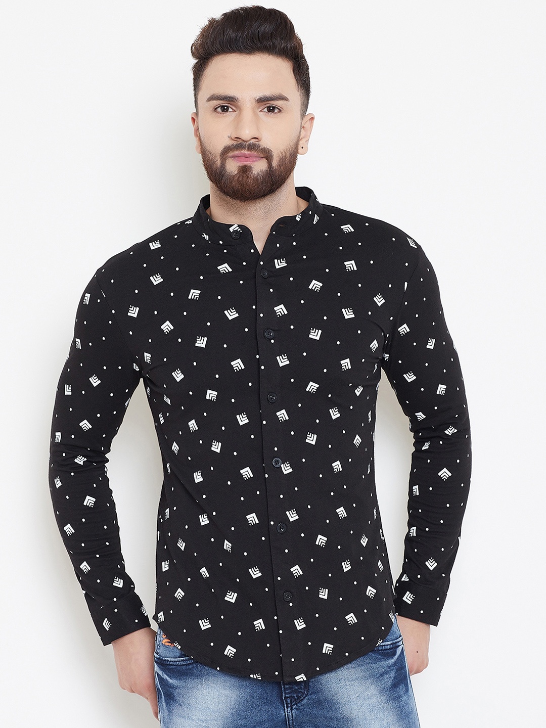 

GRITSTONES Men Black & White Printed Regular Fit Printed Casual Shirt