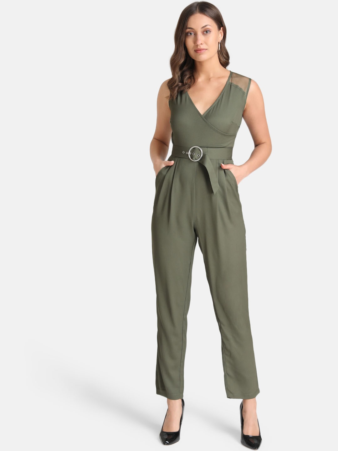 

Kazo Women Olive Green Solid Basic Jumpsuit