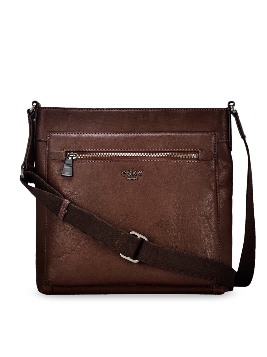 

Eske Men Brown Solid Leather Messenger Bag