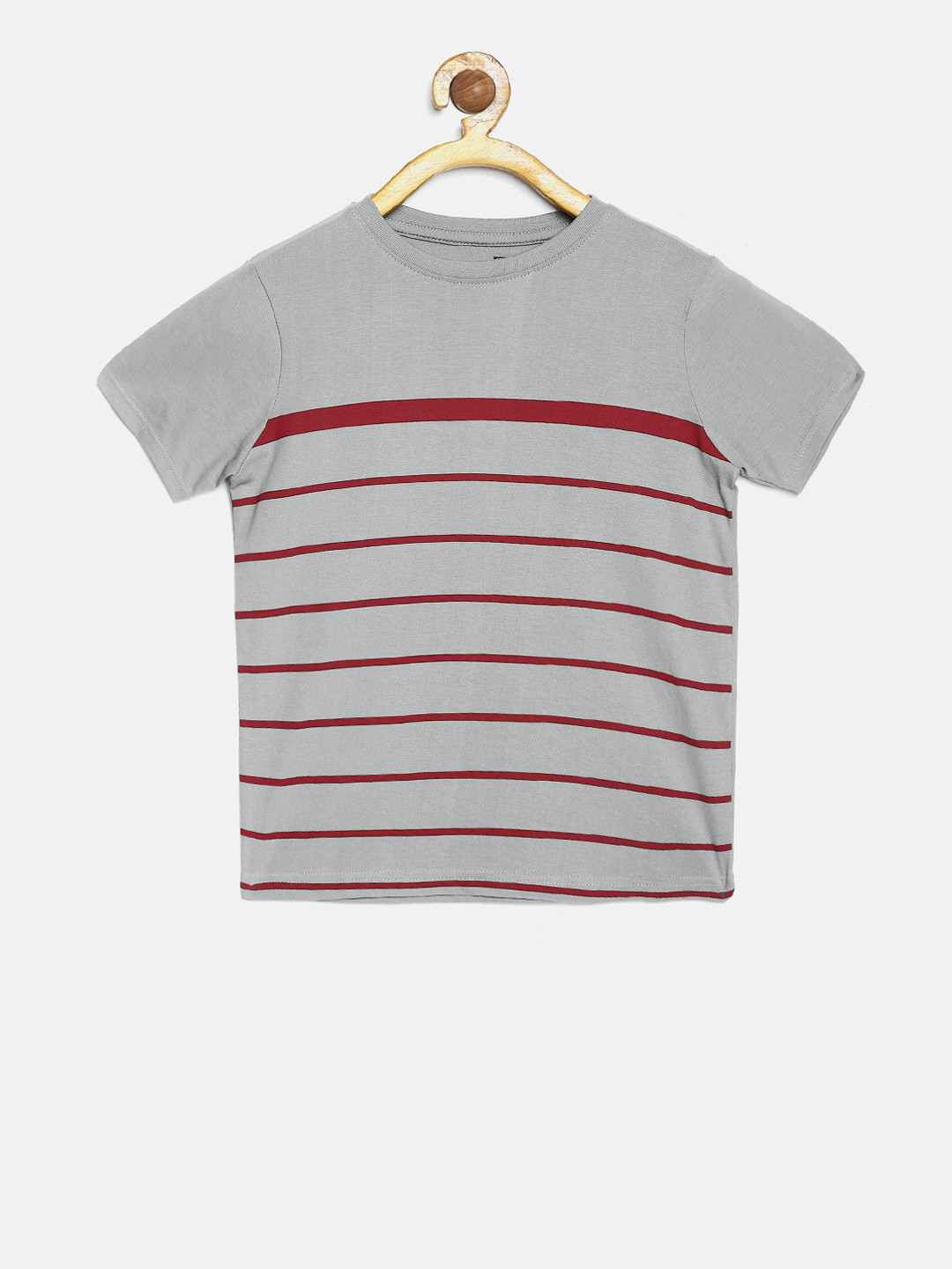 

DILLINGER Boys Grey Striped Round Neck Pure Cotton T-shirt