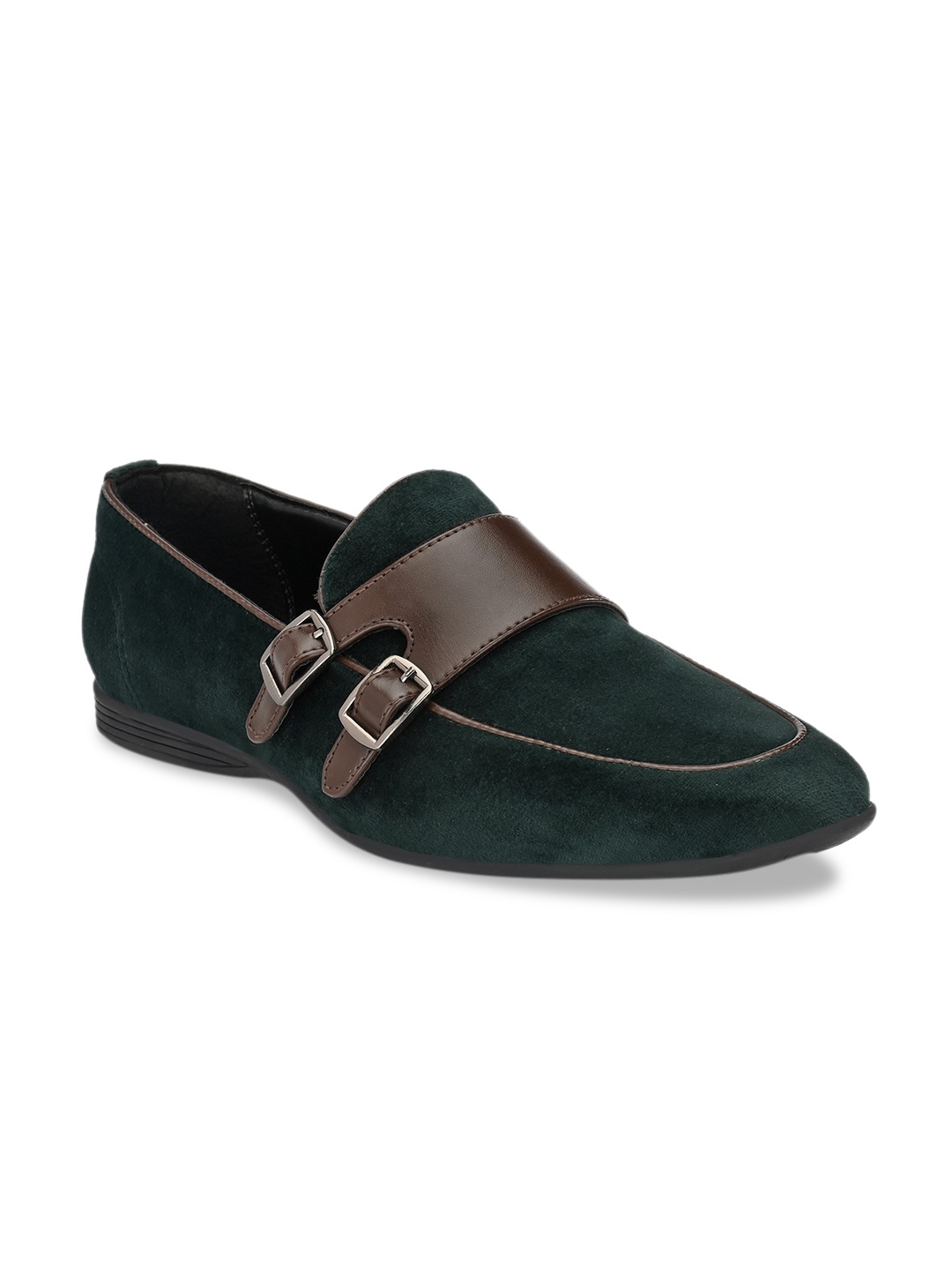 

San Frissco Men Bottle Green & Coffee Brown Colourblocked Monks