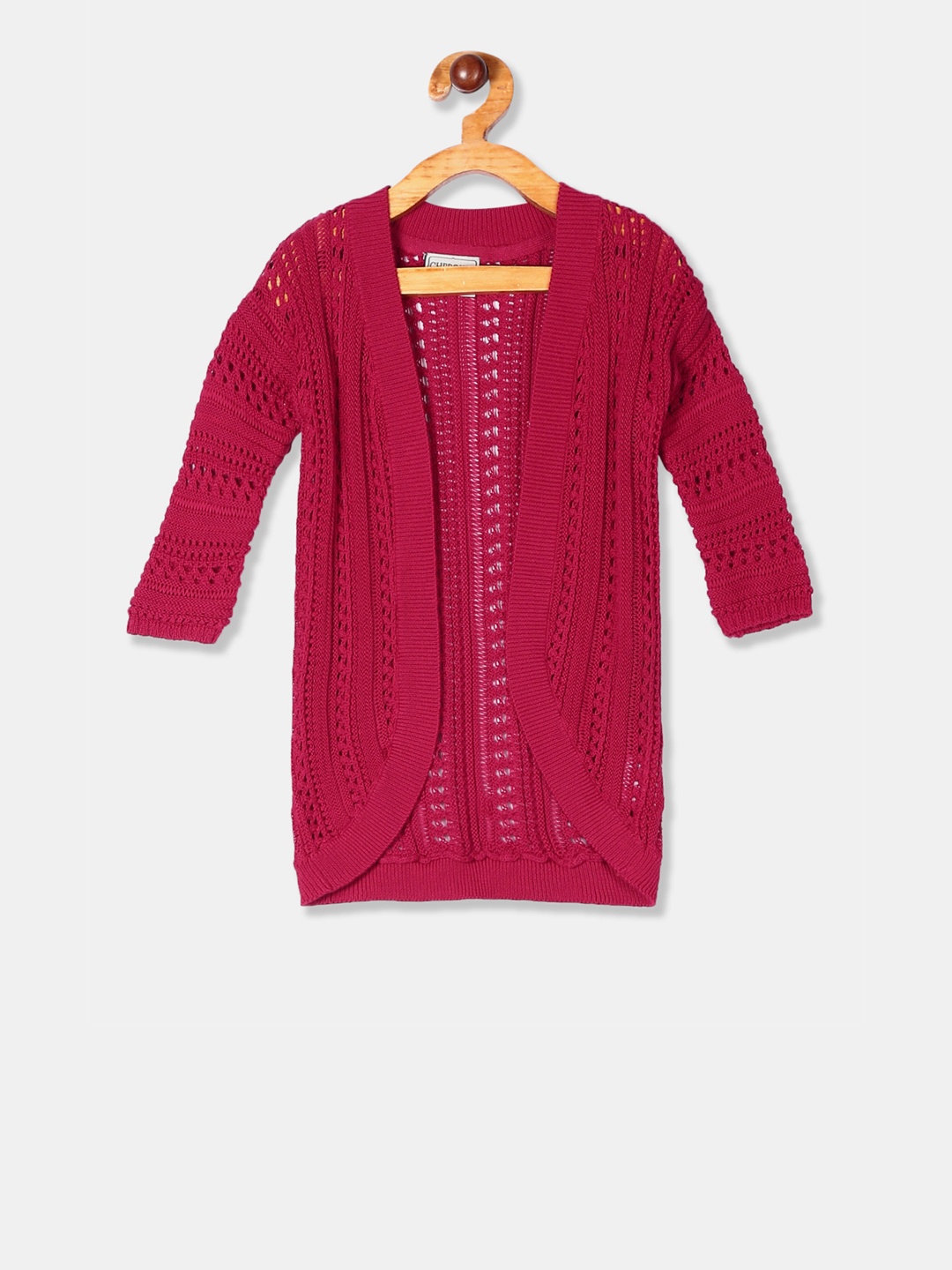 

Cherokee Girls Red Self Design Open Front Knit Shrug