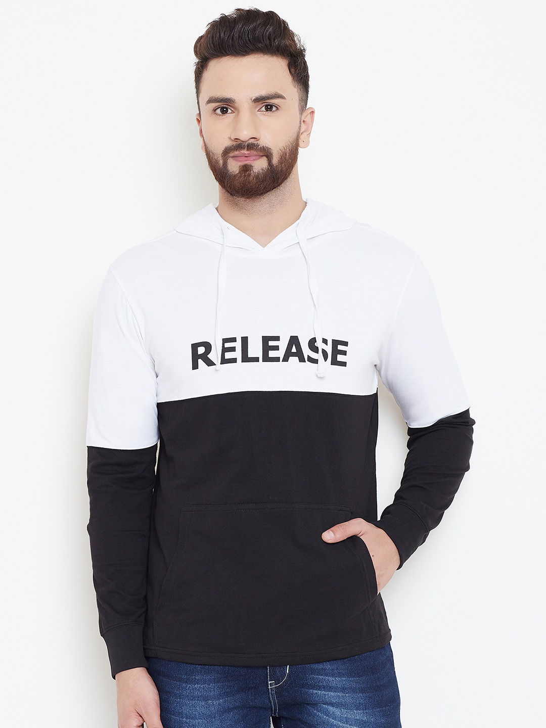 

GRITSTONES Men White Colourblocked Hooded T-shirt