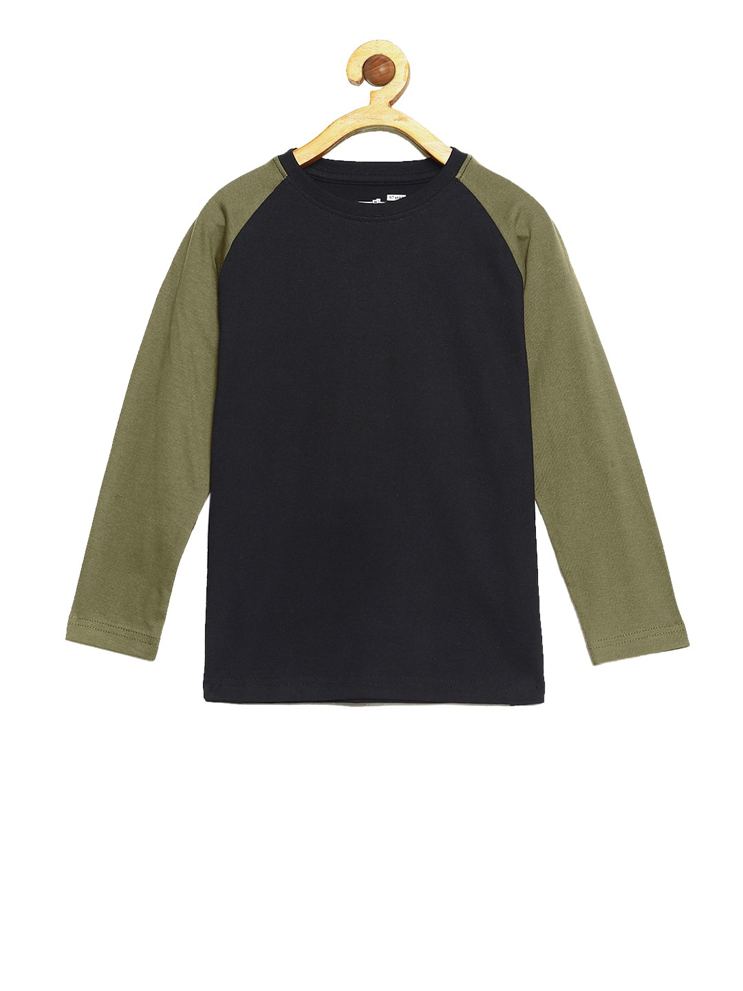 

DILLINGER Boys Black Olive Green Colourblocked Round Neck Pure Cotton T-shirt