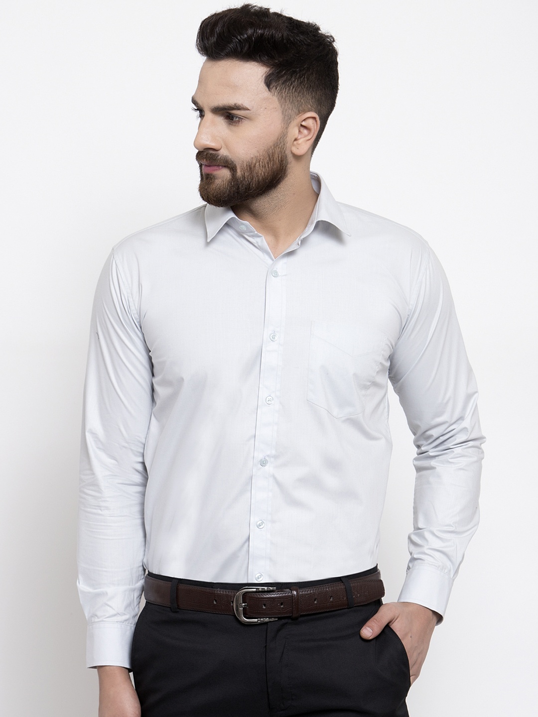 

Hancock Men Grey Slim Fit Solid Formal Shirt