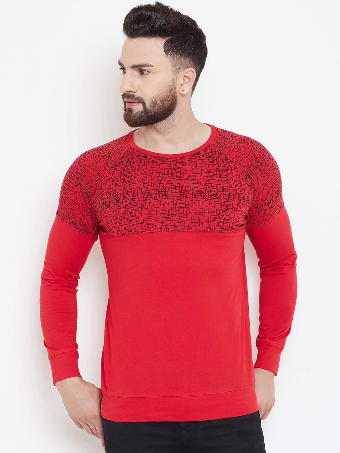 

GRITSTONES Men Red Printed Round Neck T-shirt
