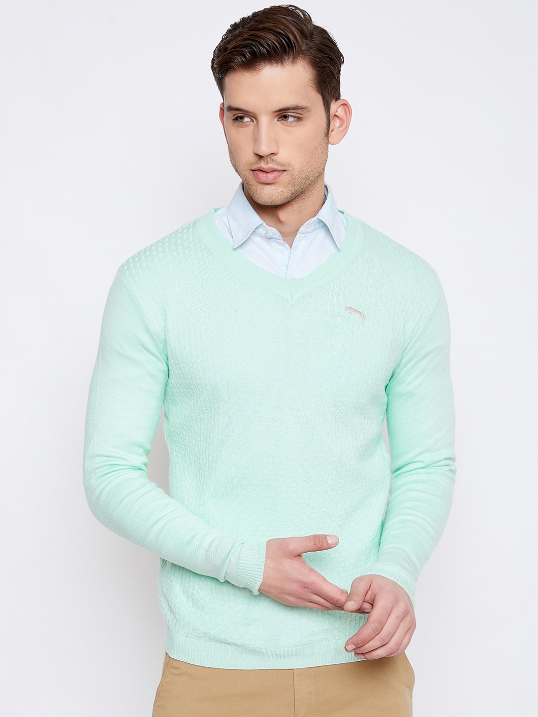 

JUMP USA Men Green Self Design Pullover Sweater
