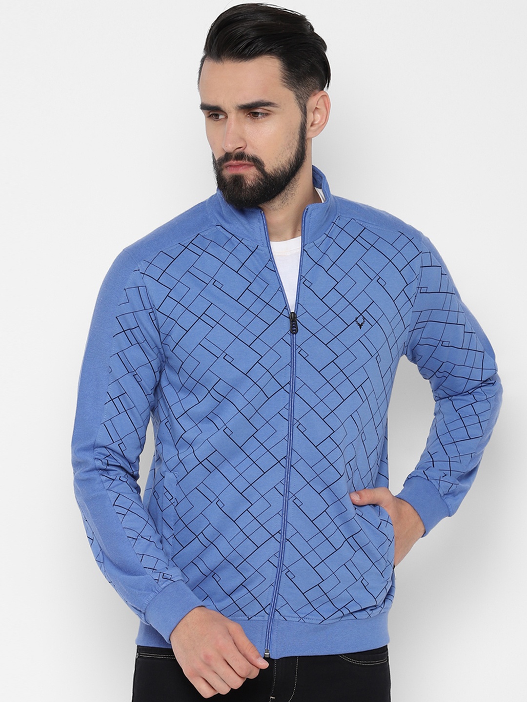 

Allen Solly Men Blue Printed Front-Open Sweatshirt
