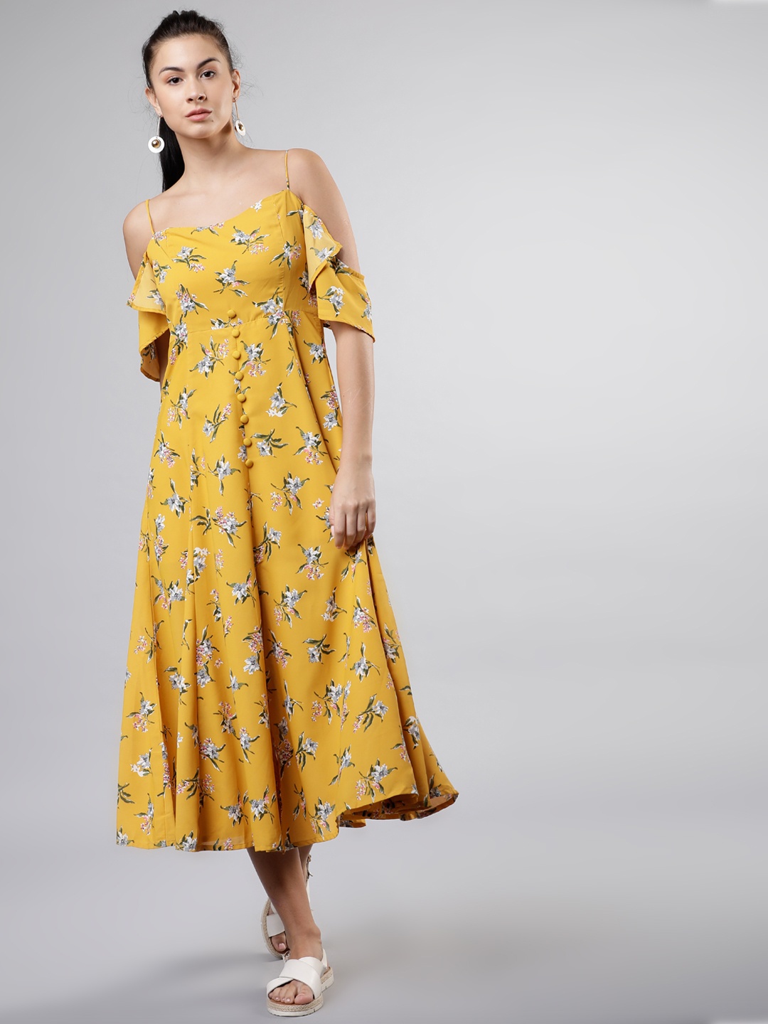 

Tokyo Talkies Women Mustard Yellow Printed Fit and Flare Dress
