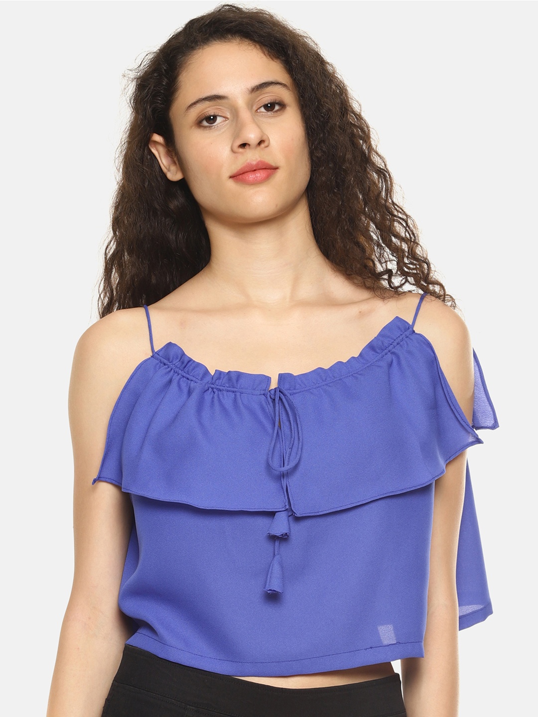 AARA Women Blue Solid A-Line Crop Top
