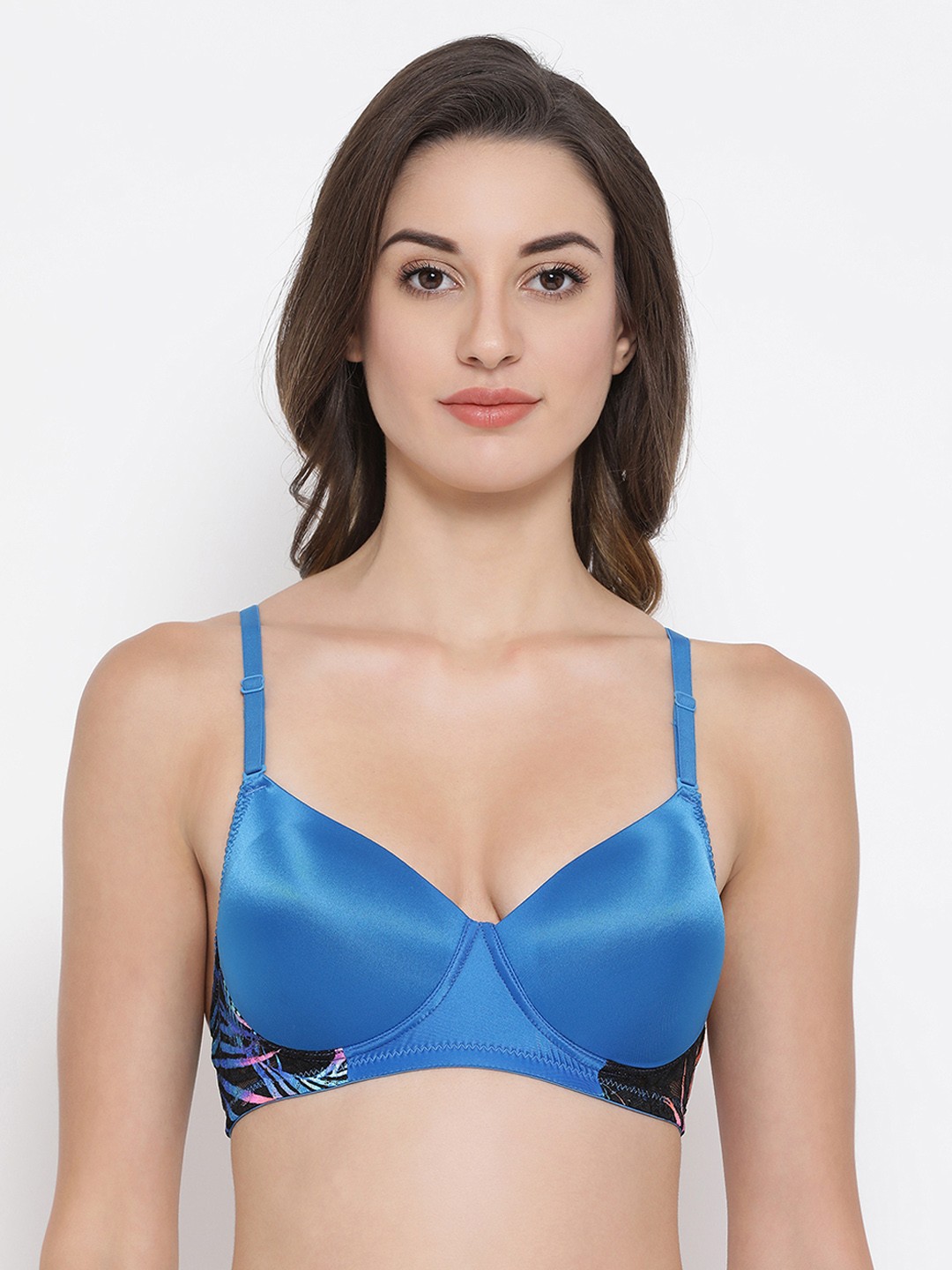 

Clovia Blue Printed Non-Wired Lightly Padded T-shirt Bra BR1887P0832B
