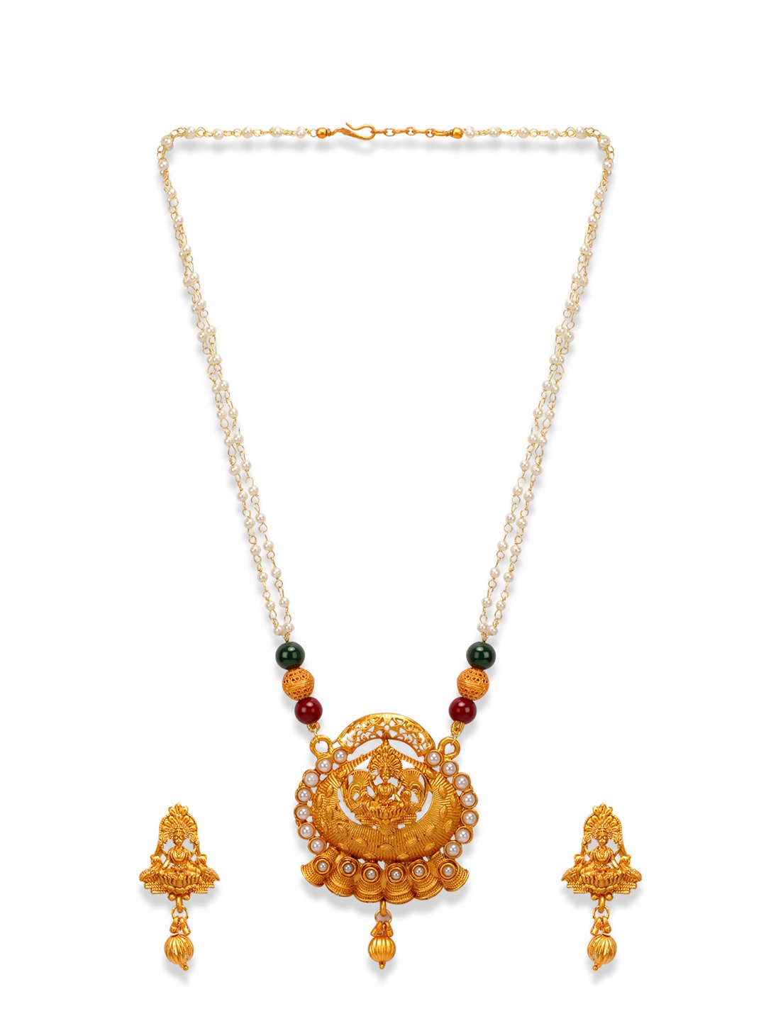 

Anikas Creation Women Gold-Plated & White Stone Studded Maa Laxmi Jewellery Set