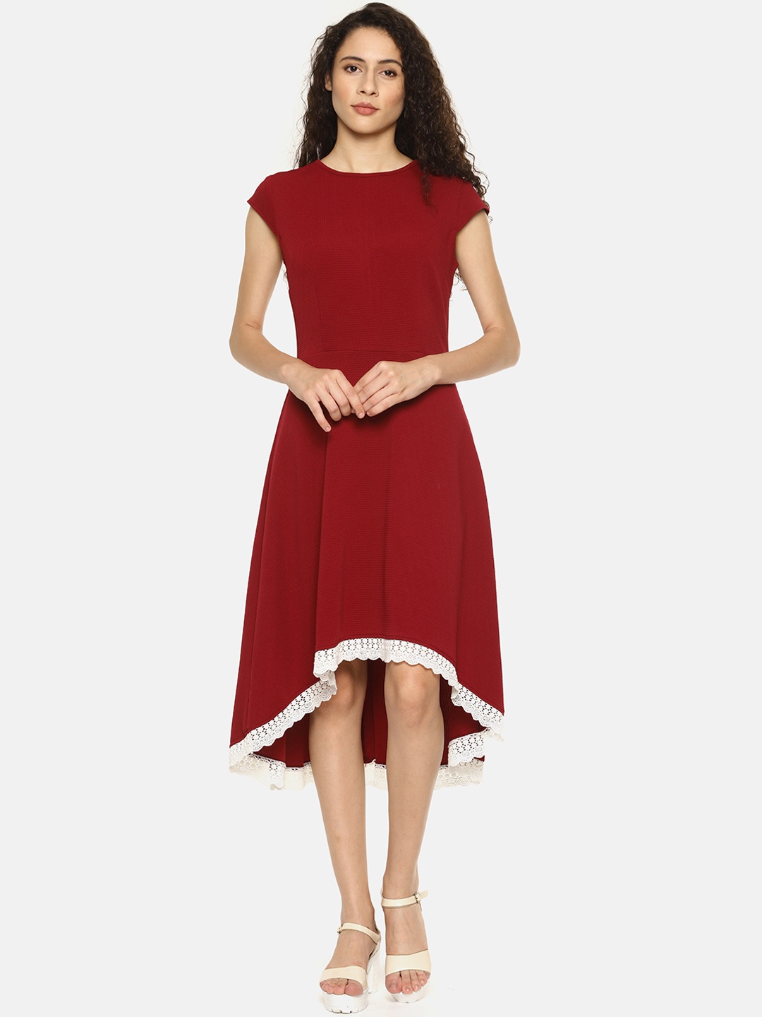 

AARA Women Maroon Self Design Fit and Flare Dress
