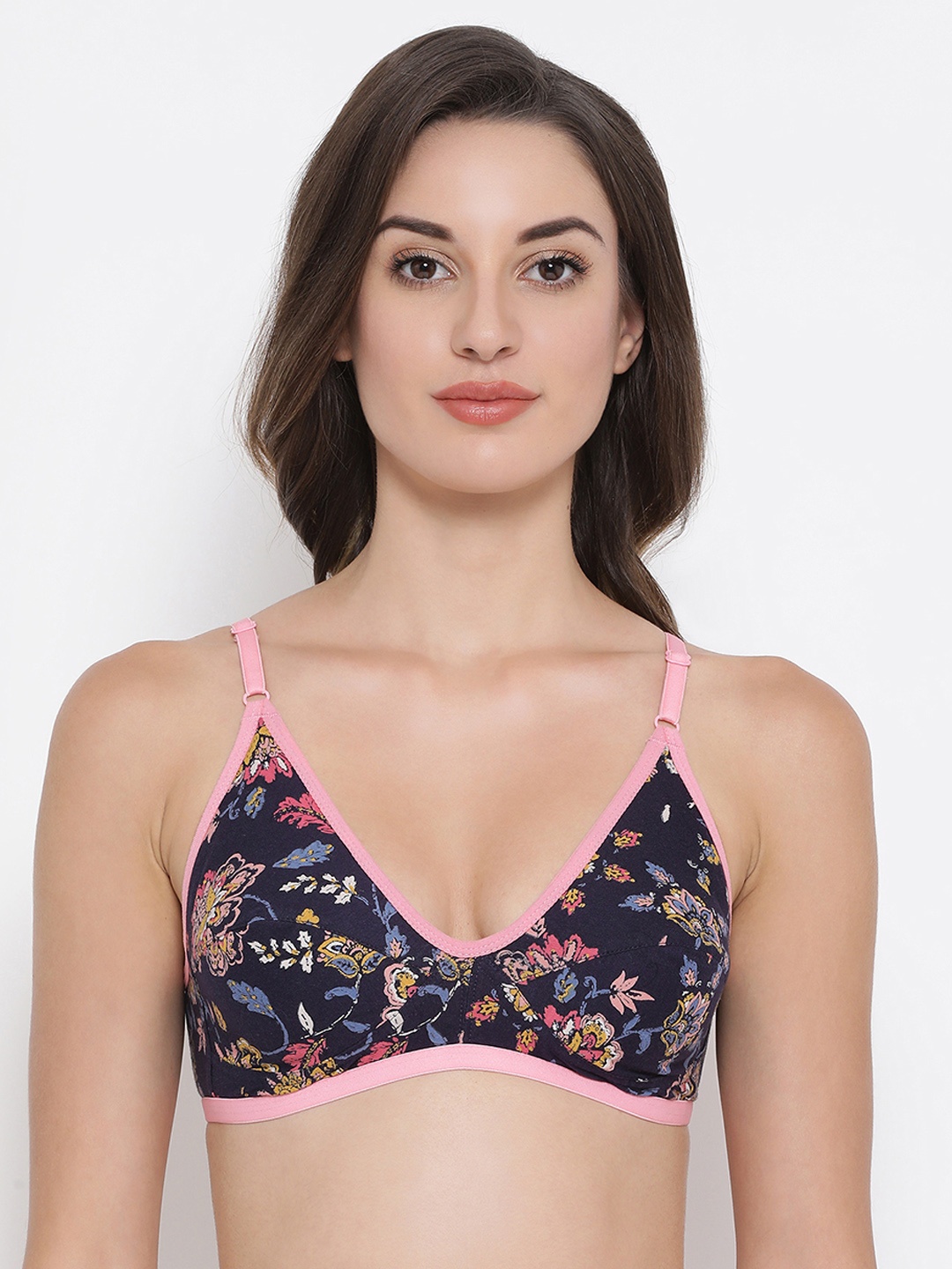 

Clovia Blue Printed Non-Wired Non Padded Full Cup T-shirt Bra BR0227M0832B