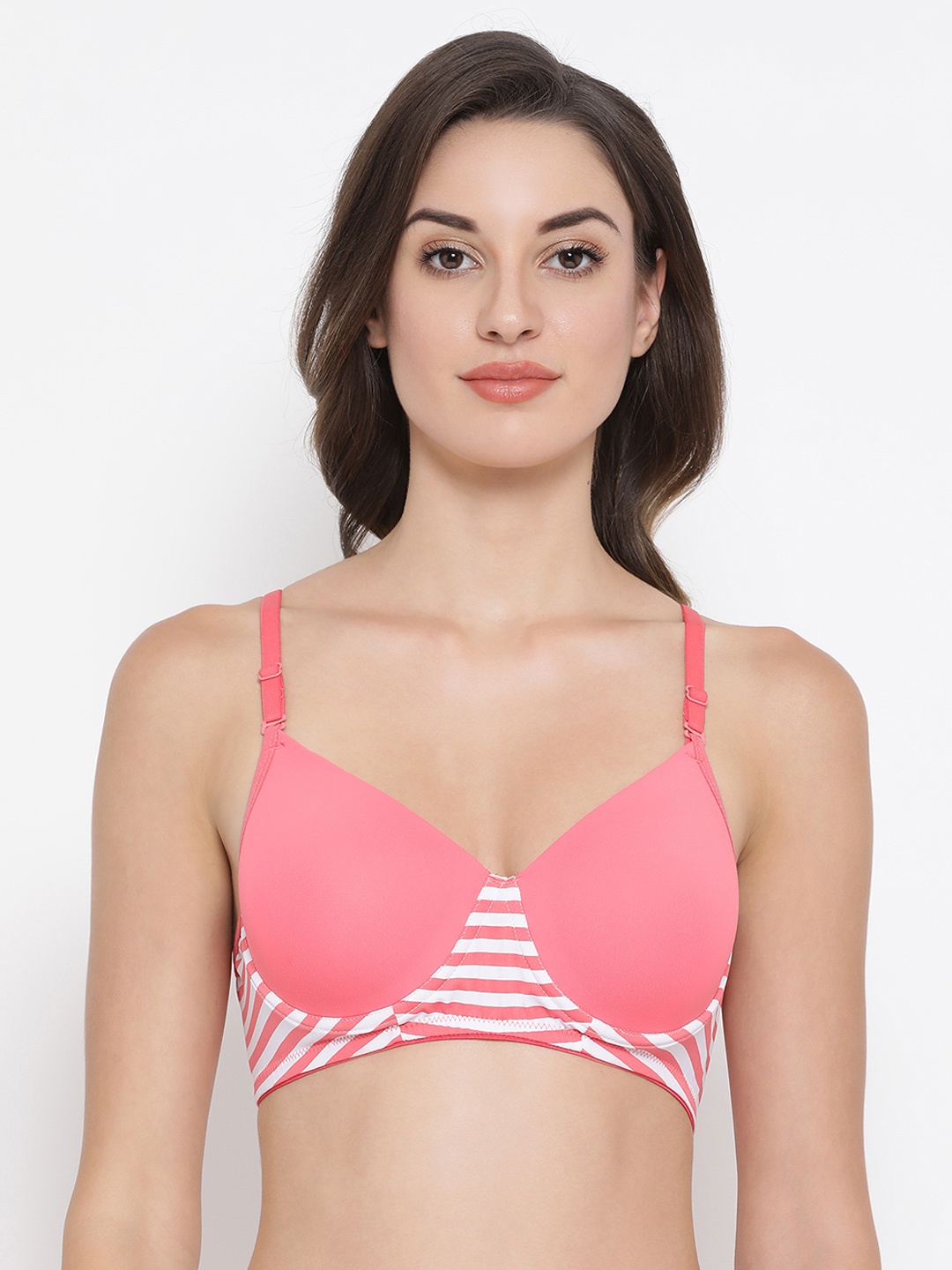 

Clovia Pink Printed Underwired Lightly Padded T-shirt Bra BR1900P1432B
