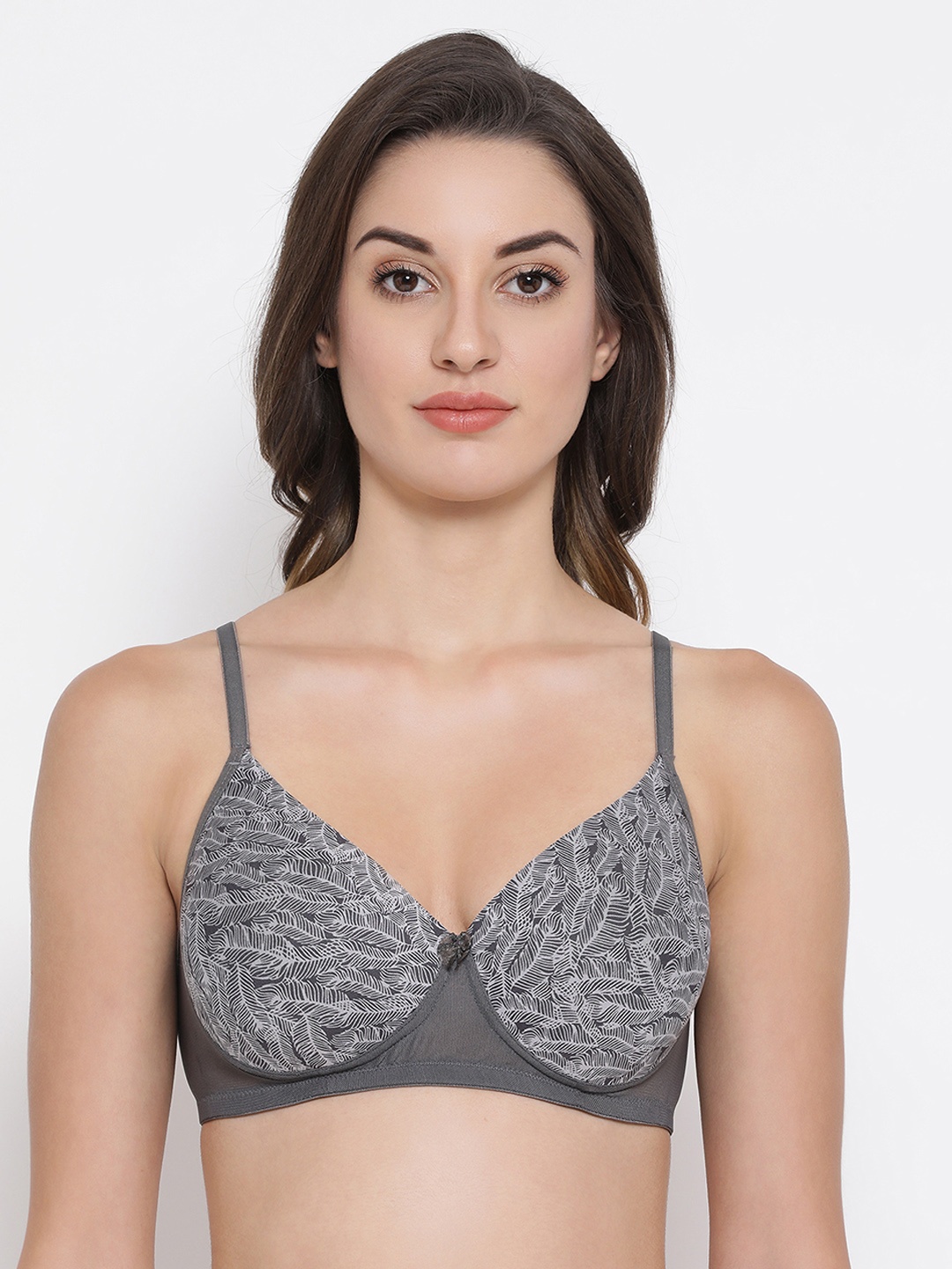 

Clovia Grey Printed Non-Wired Lightly Padded T-shirt Bra BR1866A0532B