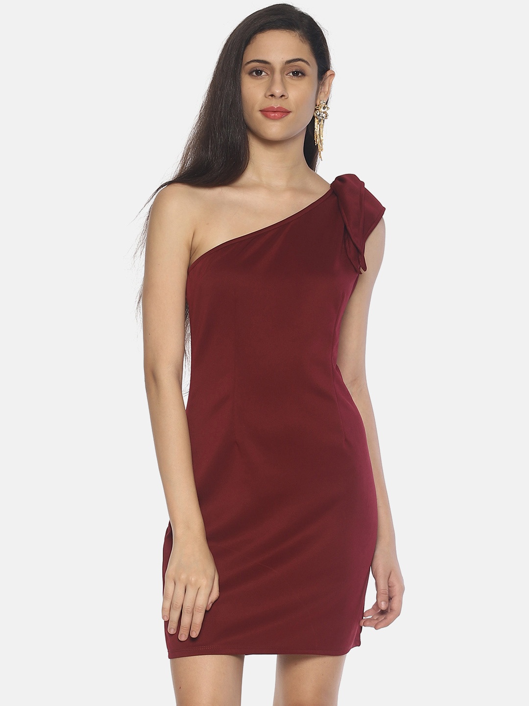 

AARA Women Solid Maroon Sheath Dress
