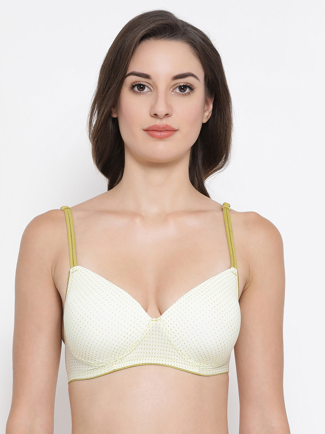

Clovia Yellow Printed Non-Wired Lightly Padded T-shirt Bra BR1067P0232B