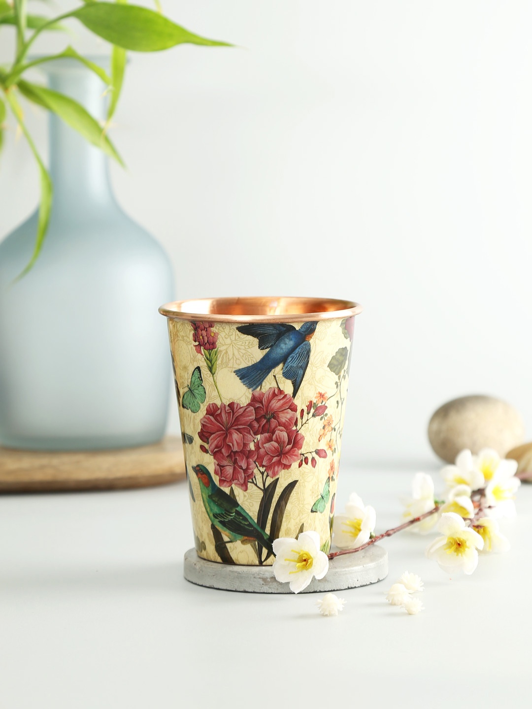 

India Circus by Krsnaa Mehta Cream-Coloured & Copper-Toned Floral Printed Tumbler
