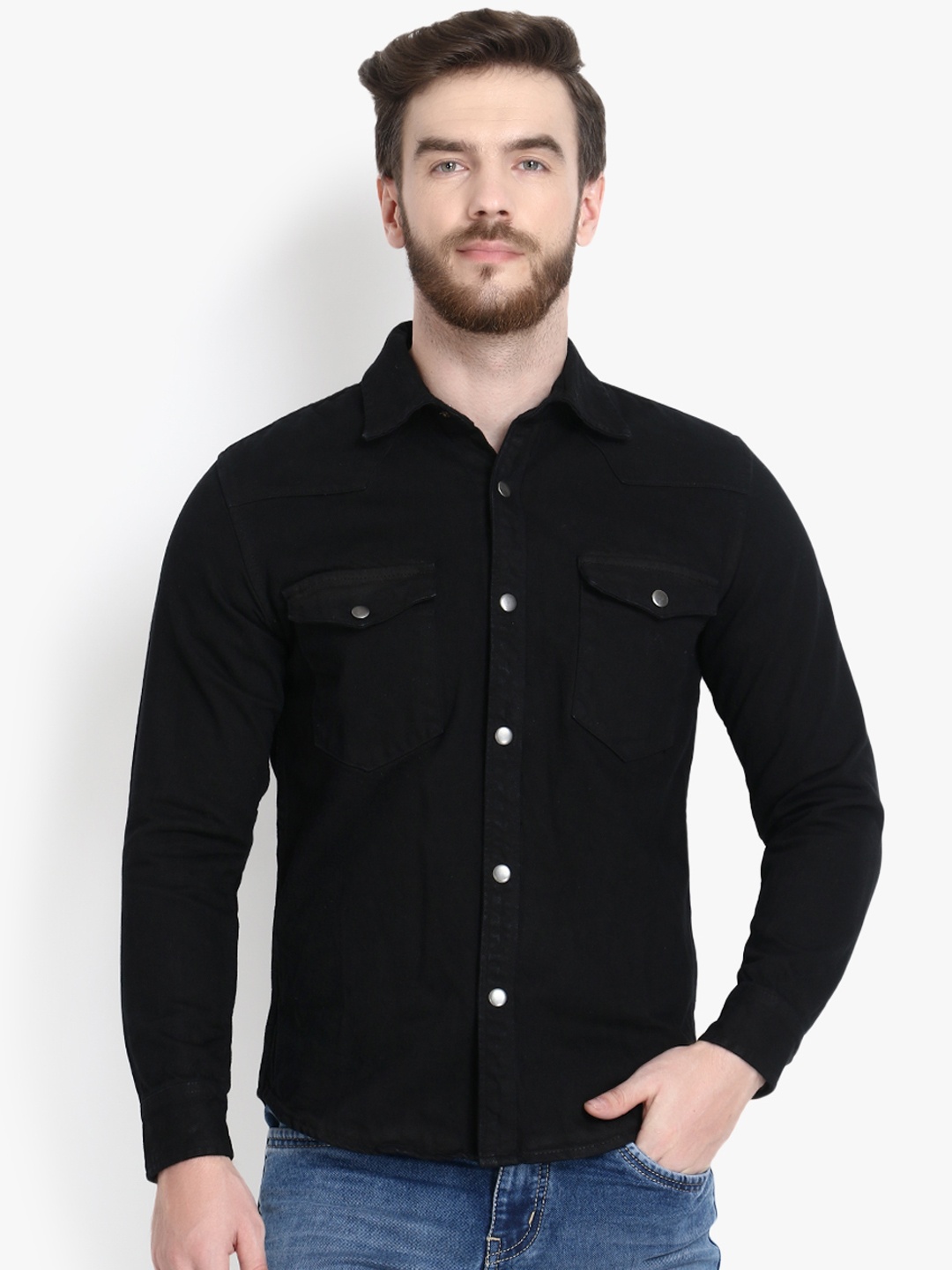 

Kotty Men Black Solid Lightweight Denim Jacket