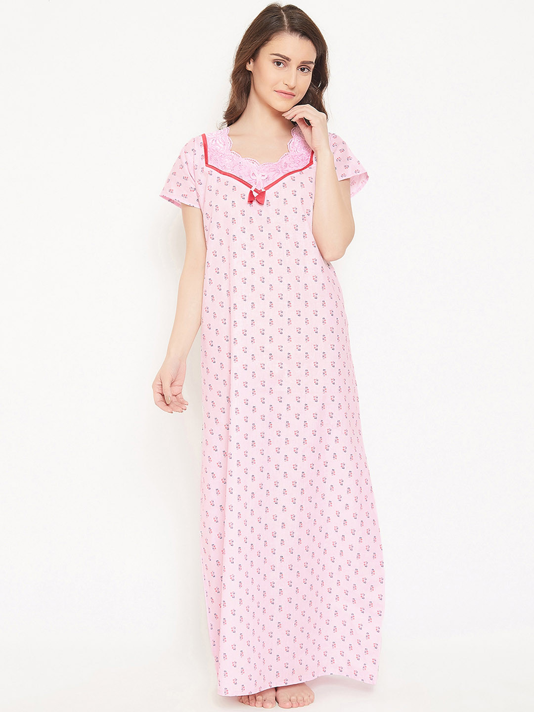 

Clovia Women Pink & Blue Printed Maxi Nightdress