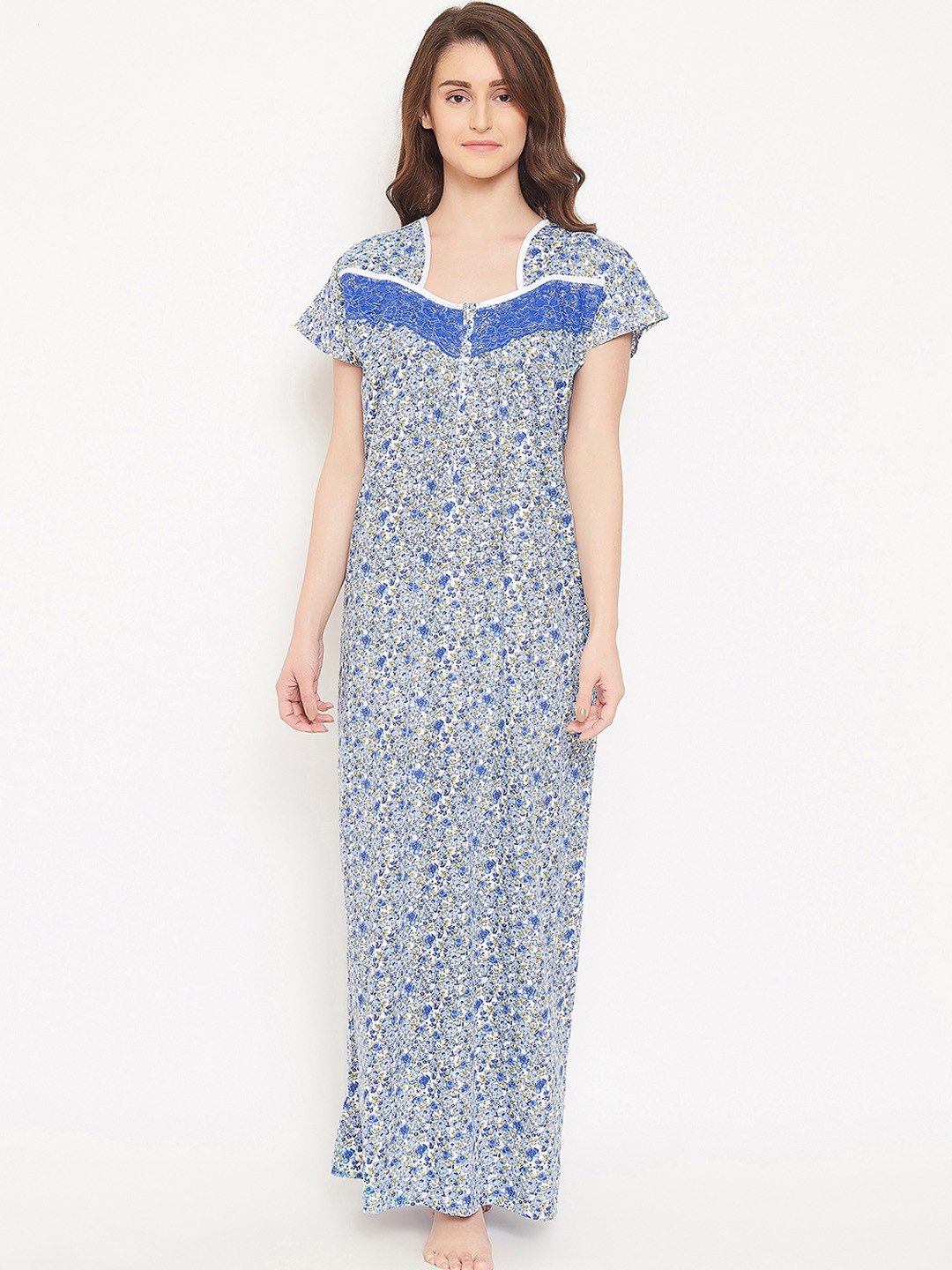 

Clovia Women Blue & White Printed Maxi Nightdress