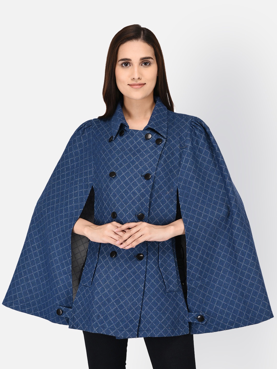 

Owncraft Women Blue Checked Cape Jacket