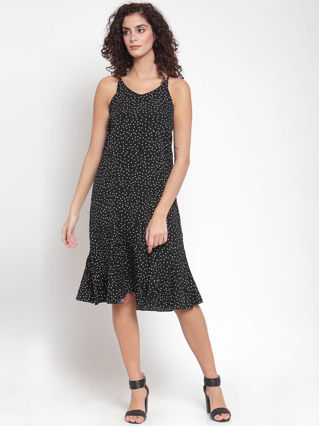 

J Style Women Black Polka Dots Print Fit and Flare Dress