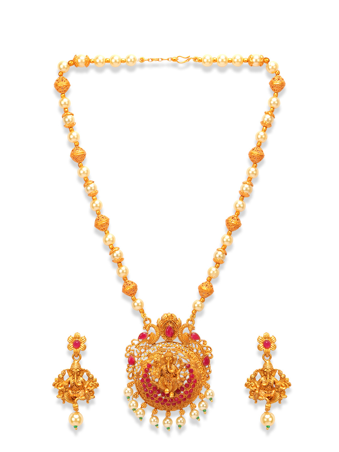 

Anikas Creation Women Gold Plated Stone Studded Maa Laxmi Jewellery Set