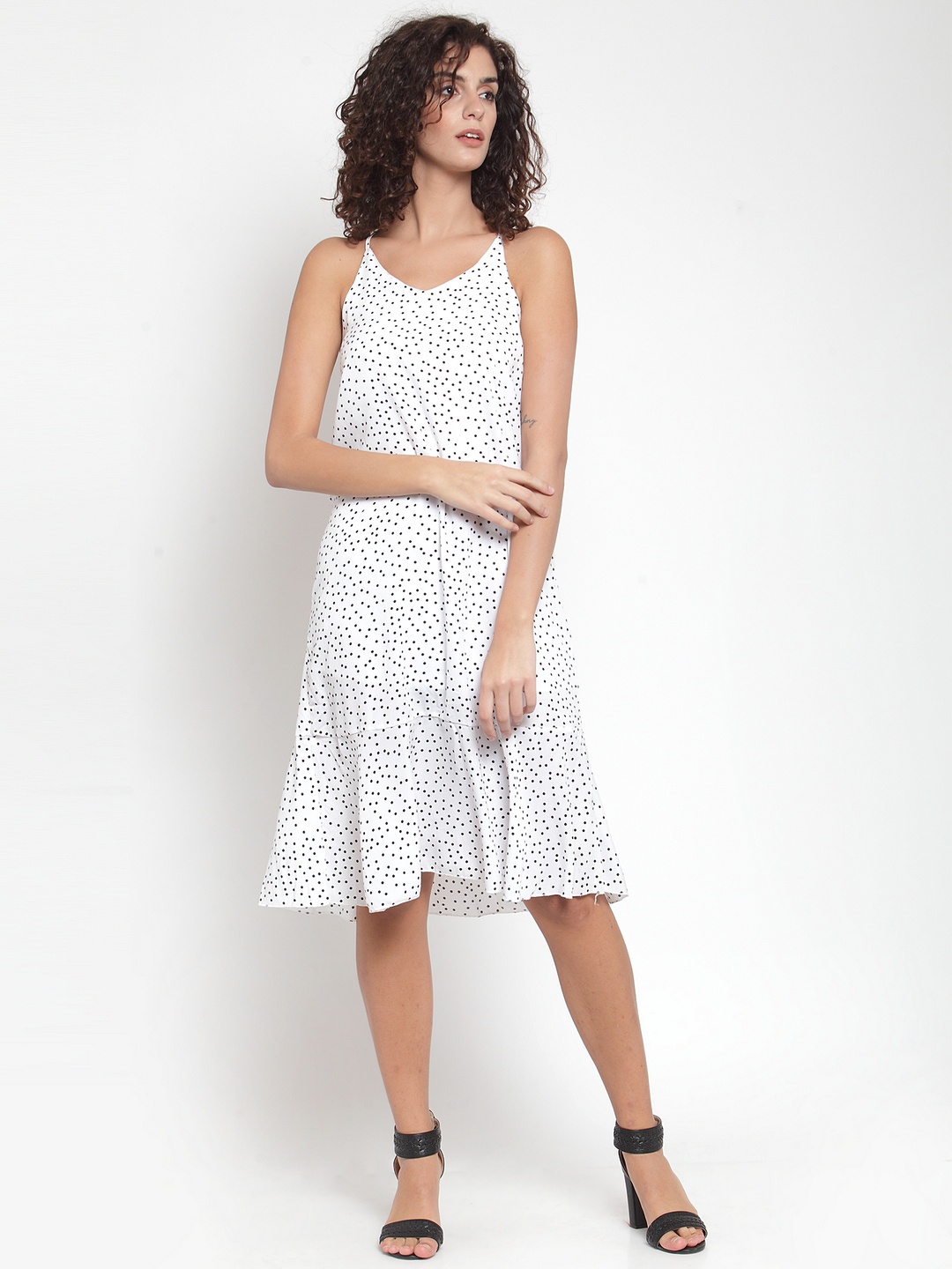 

J Style Women White Polka Dots Fit and Flare Dress