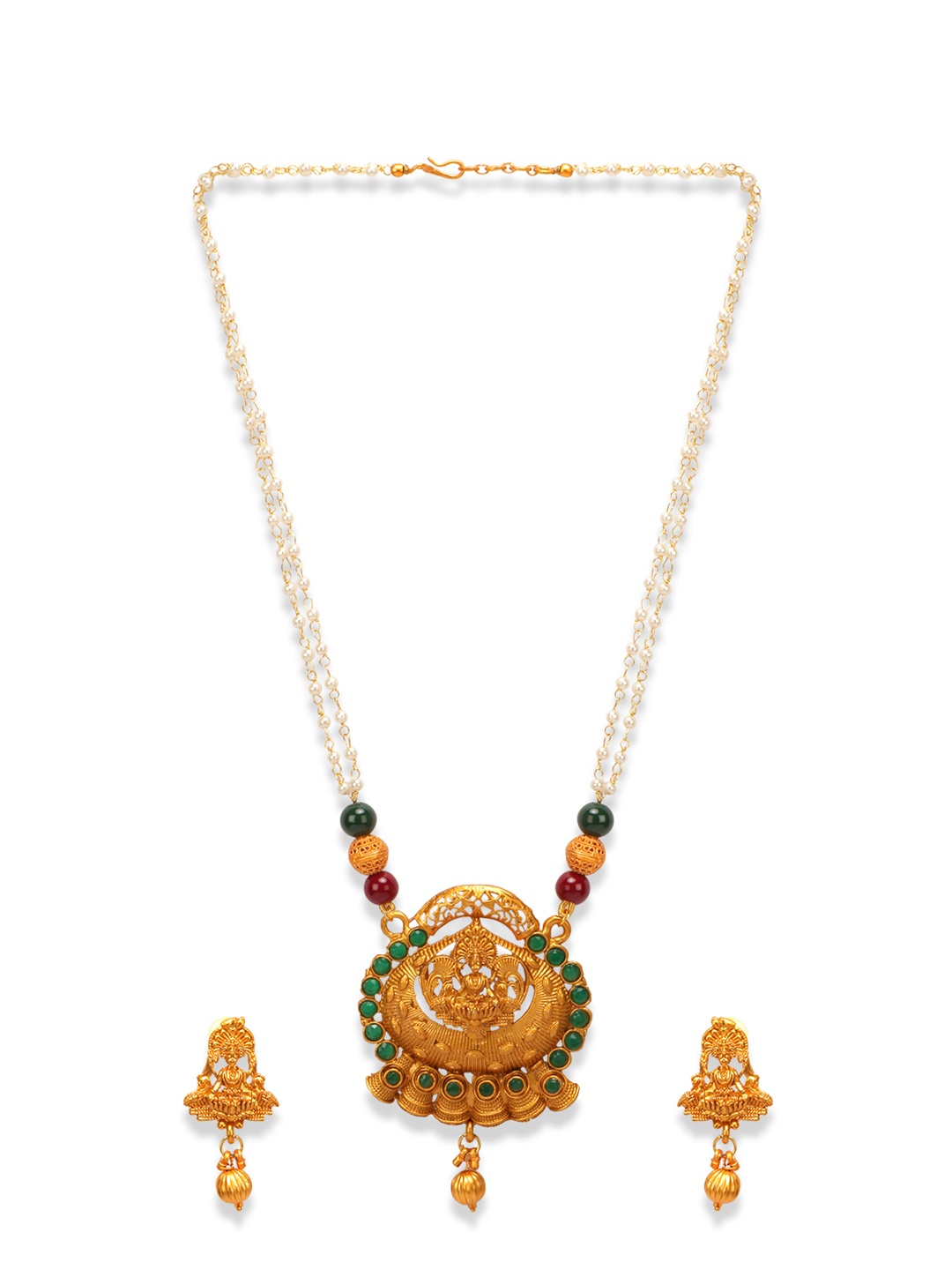 

Anikas Creation Women Gold-Plated & White Stone Studded Maa Laxmi Jewellery Set