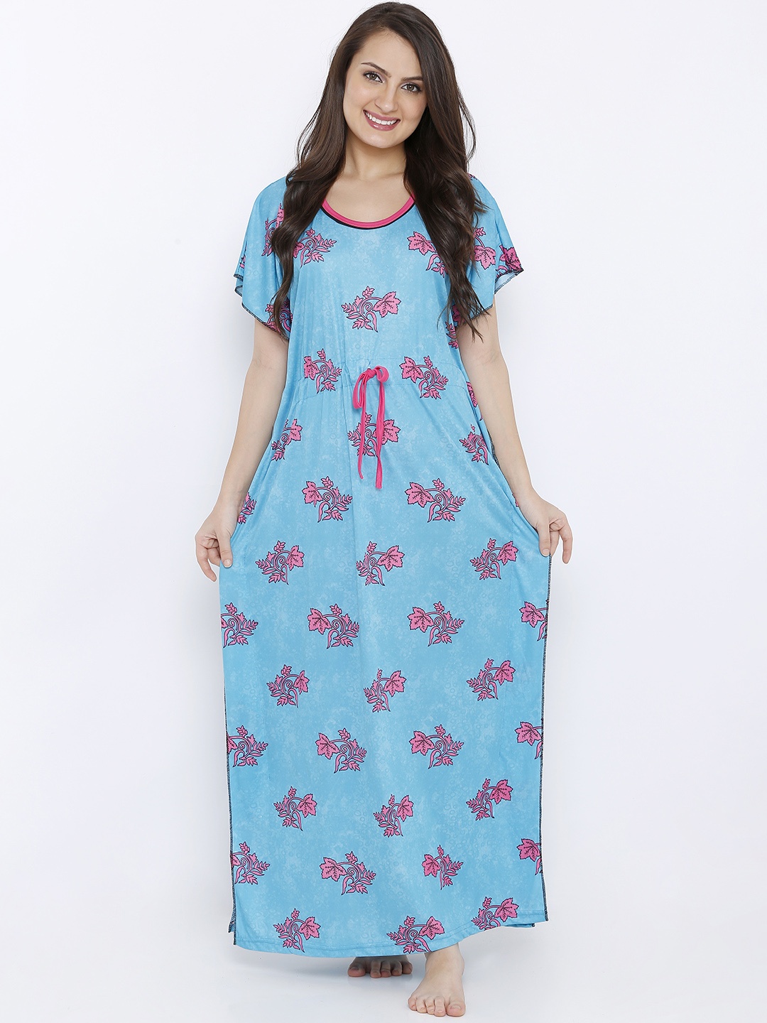 

Pretty Awesome Blue & Pink Printed Nightdress PTAS541