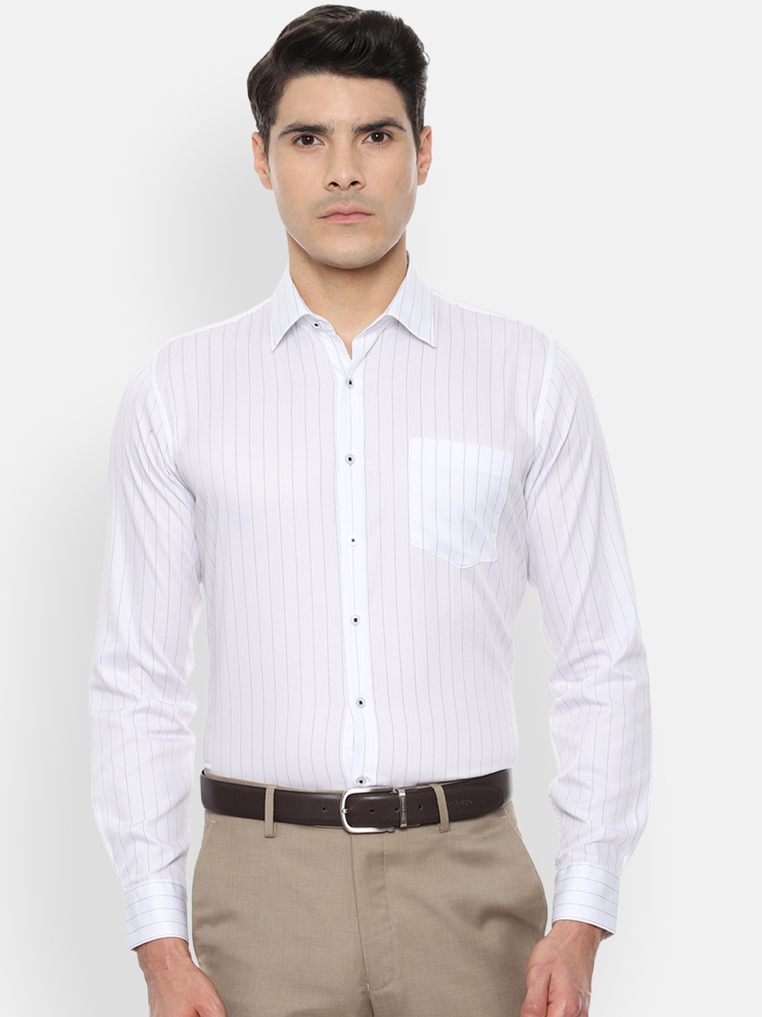 

Van Heusen Men White & Blue Slim Fit Striped Formal Shirt