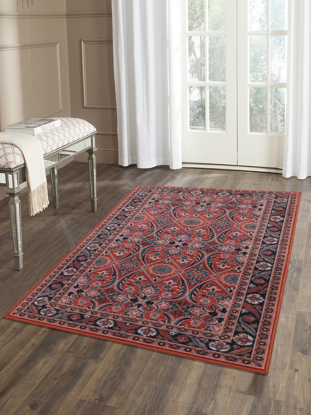 

RUGSMITH Orange & Black Patterned Anti-Skid Rectangle Carpet