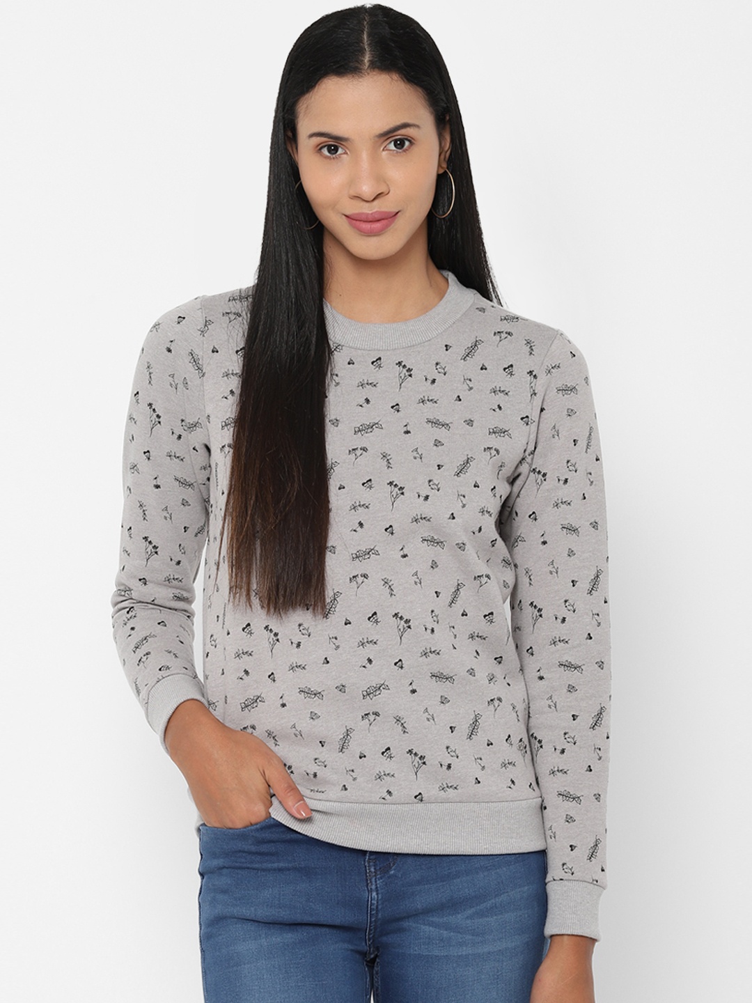 Allen Solly Woman Grey & Black Printed Sweatshirt