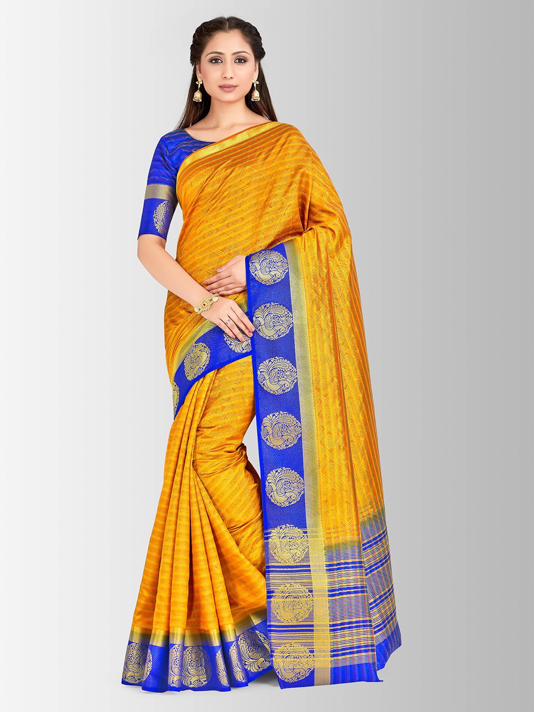 

MIMOSA Yellow Art Silk Printed Kanjeevaram Saree