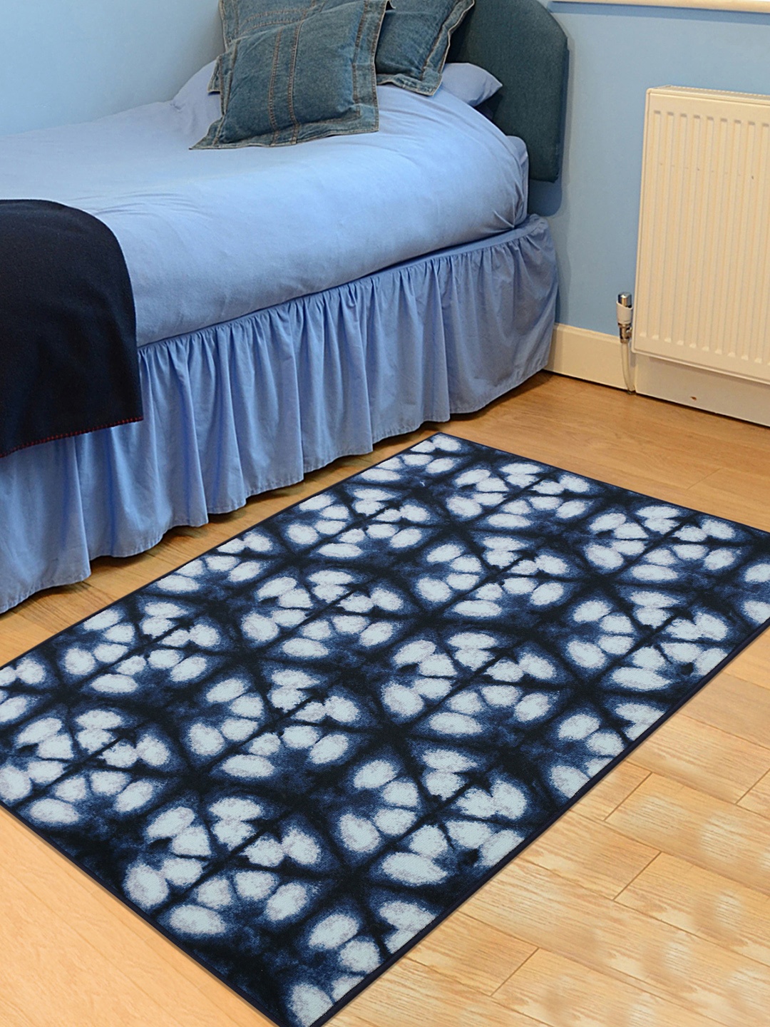 

RUGSMITH Navy Blue & White Patterned Anti-Skid Rectangle Carpet