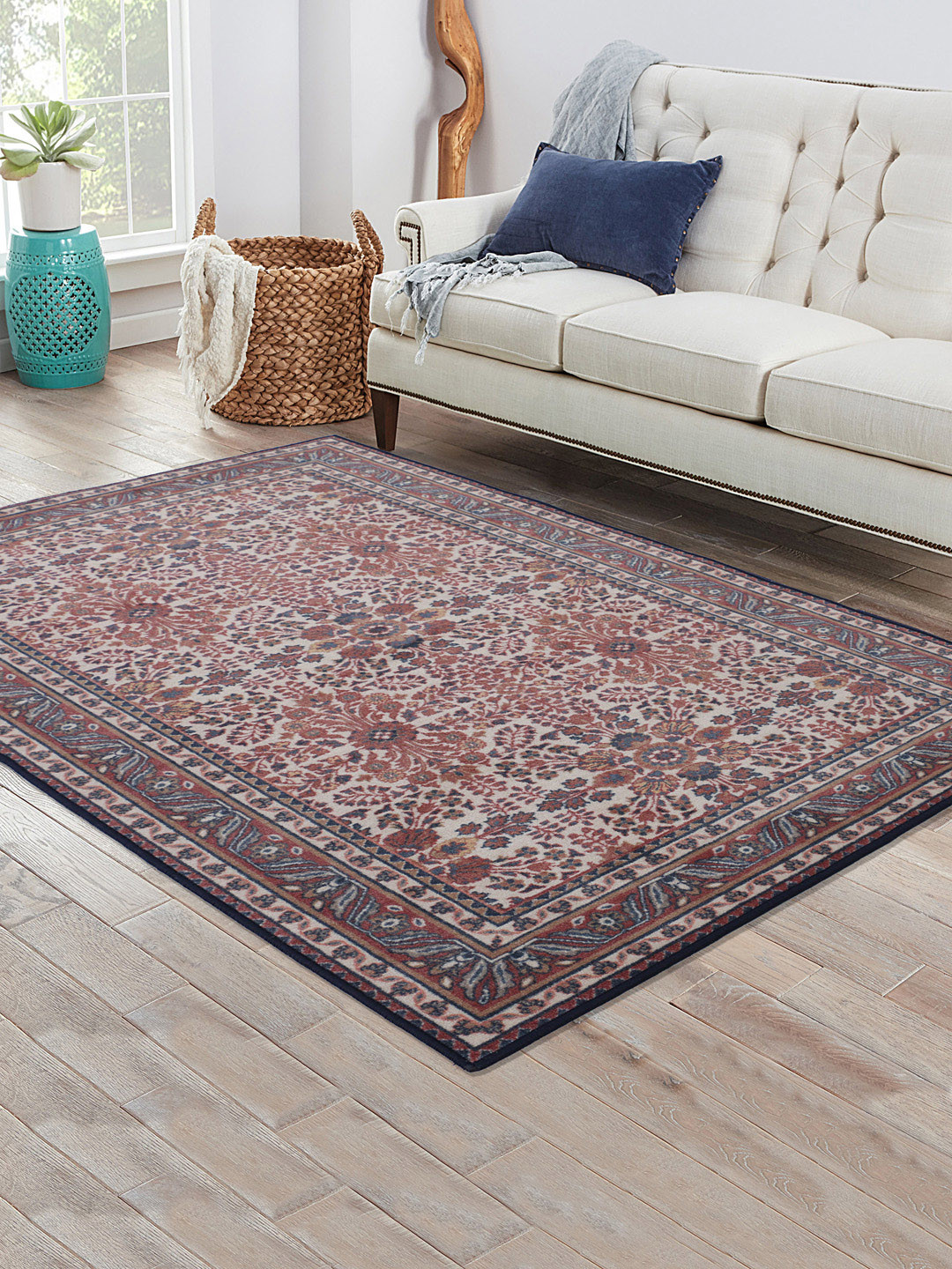 

RUGSMITH Navy Blue & Brown Patterned Anti-Skid Rectangle Carpet