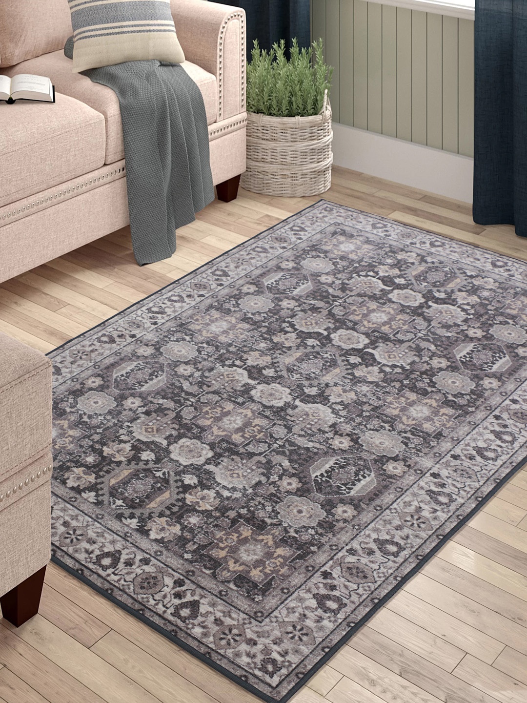 

RUGSMITH Grey & Beige Patterned Anti-Skid Rectangle Carpet