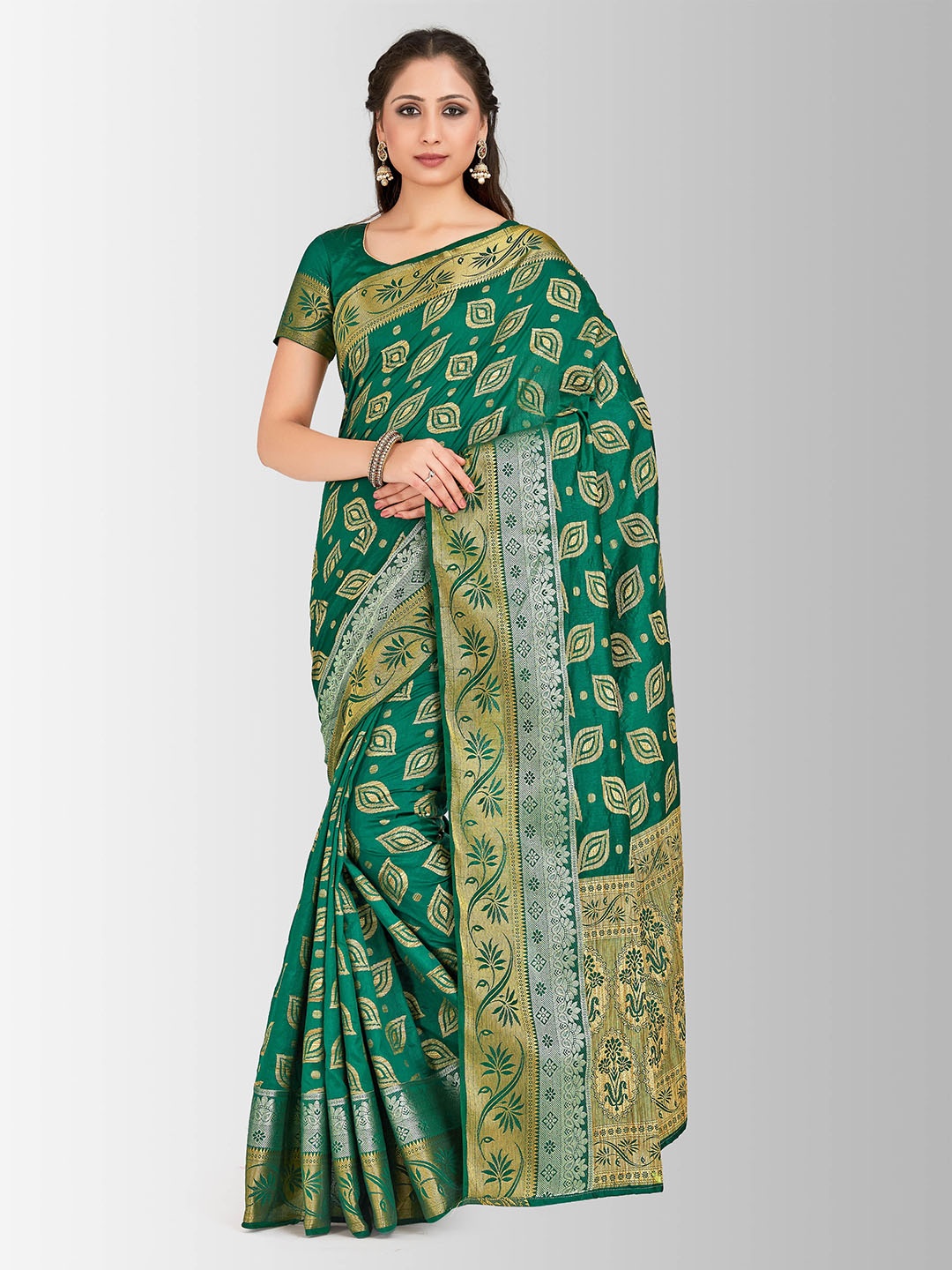 

MIMOSA Green Art Silk Printed Kanjeevaram Saree