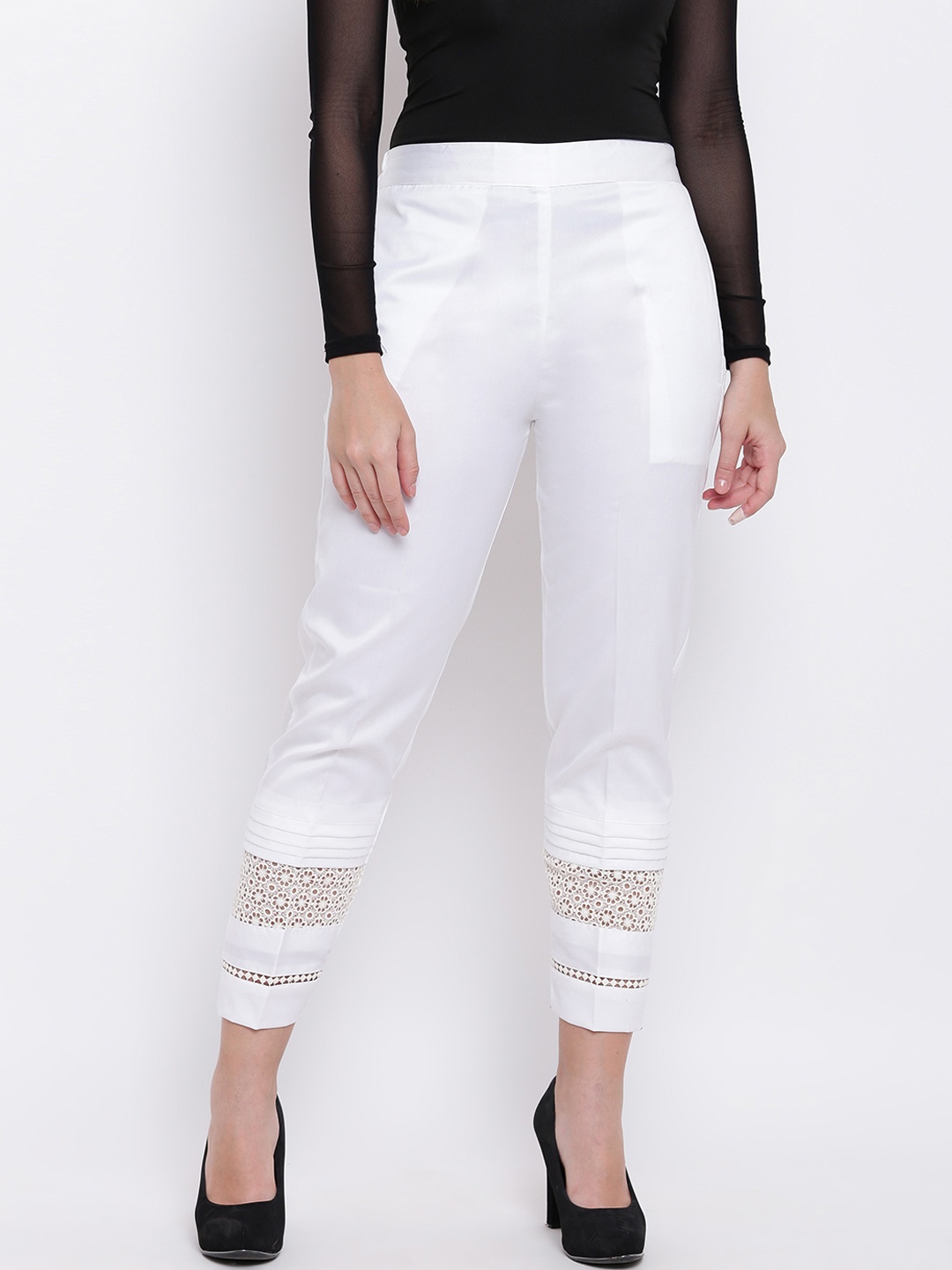 RIVI Women White Solid Regular Fit Solid Regular Trousers
