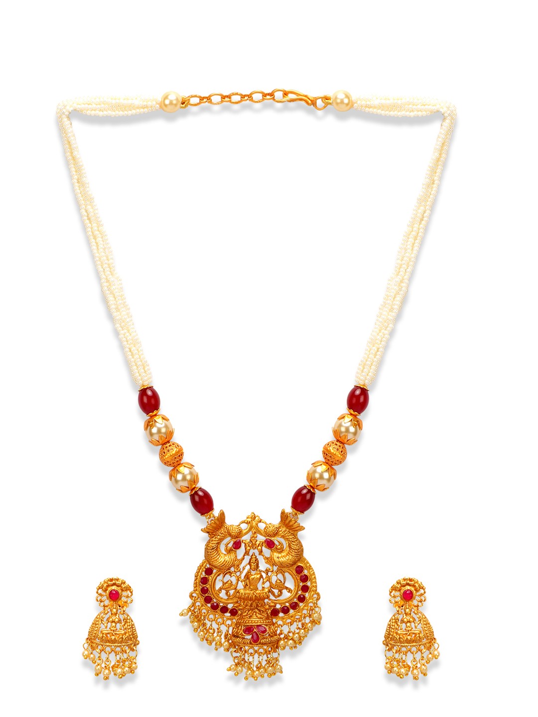 

Anikas Creation Women Gold-Plated & White Stone Studded Maa Laxmi Jewellery Set