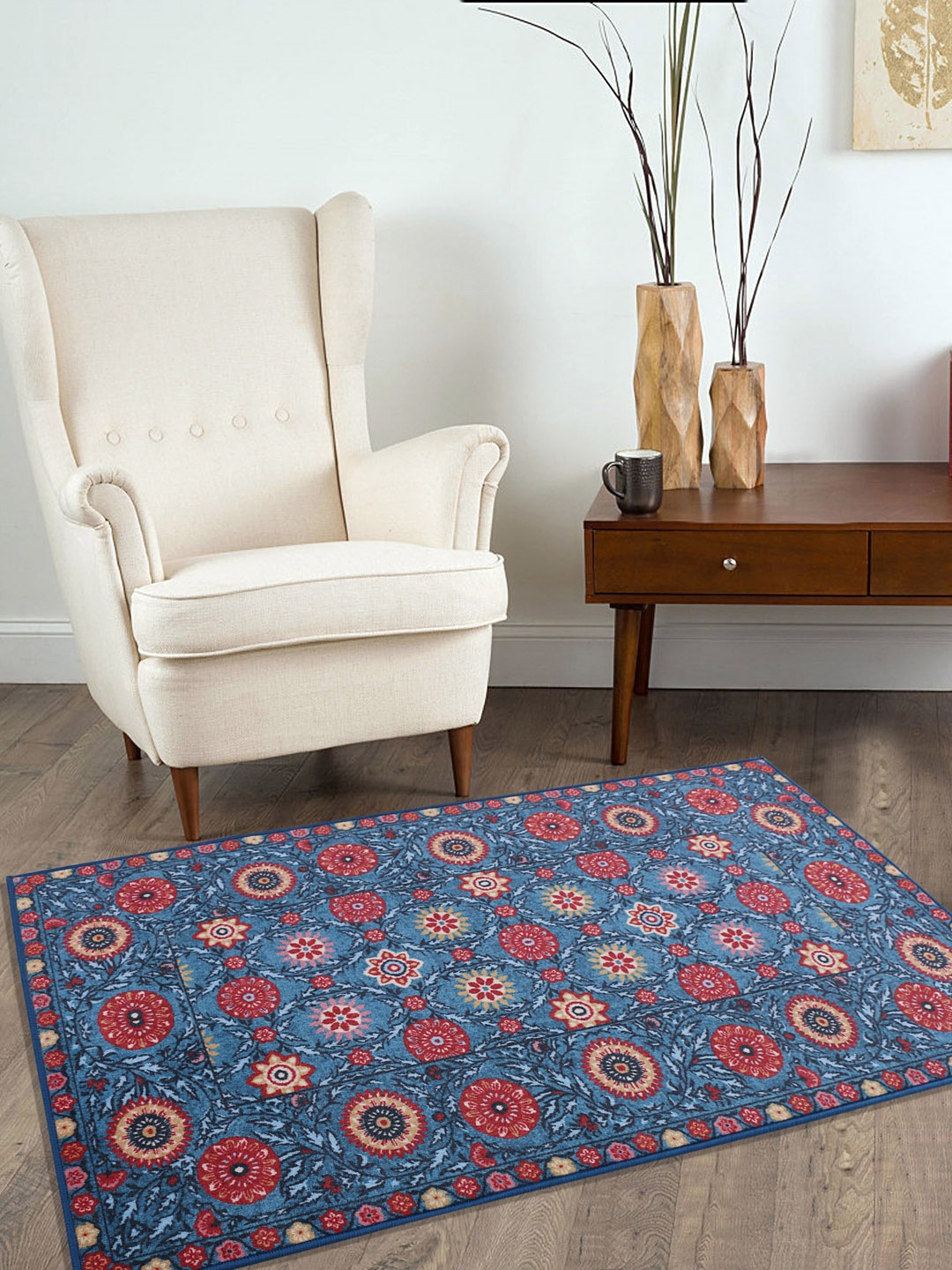 

RUGSMITH Blue & Red Patterned Anti-Skid Rectangle Carpet