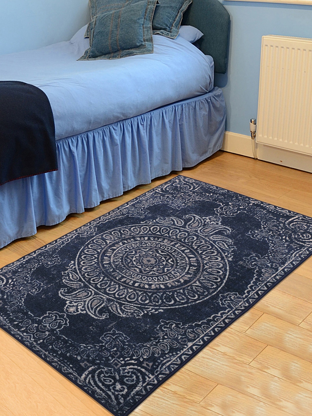 

RUGSMITH Navy Blue & Grey Patterned Anti-Skid Rectangle Carpet