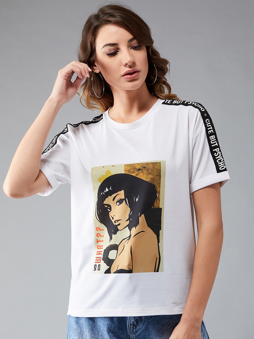 

DOLCE CRUDO Women White Printed Round Neck T-shirt