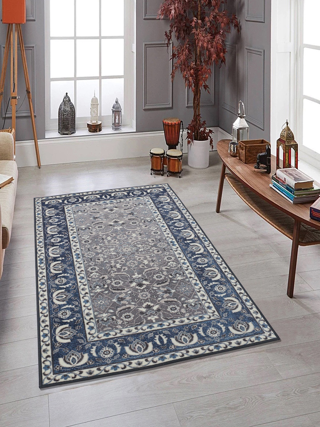 

RUGSMITH Blue & Grey Patterned Anti-Skid Rectangle Carpet