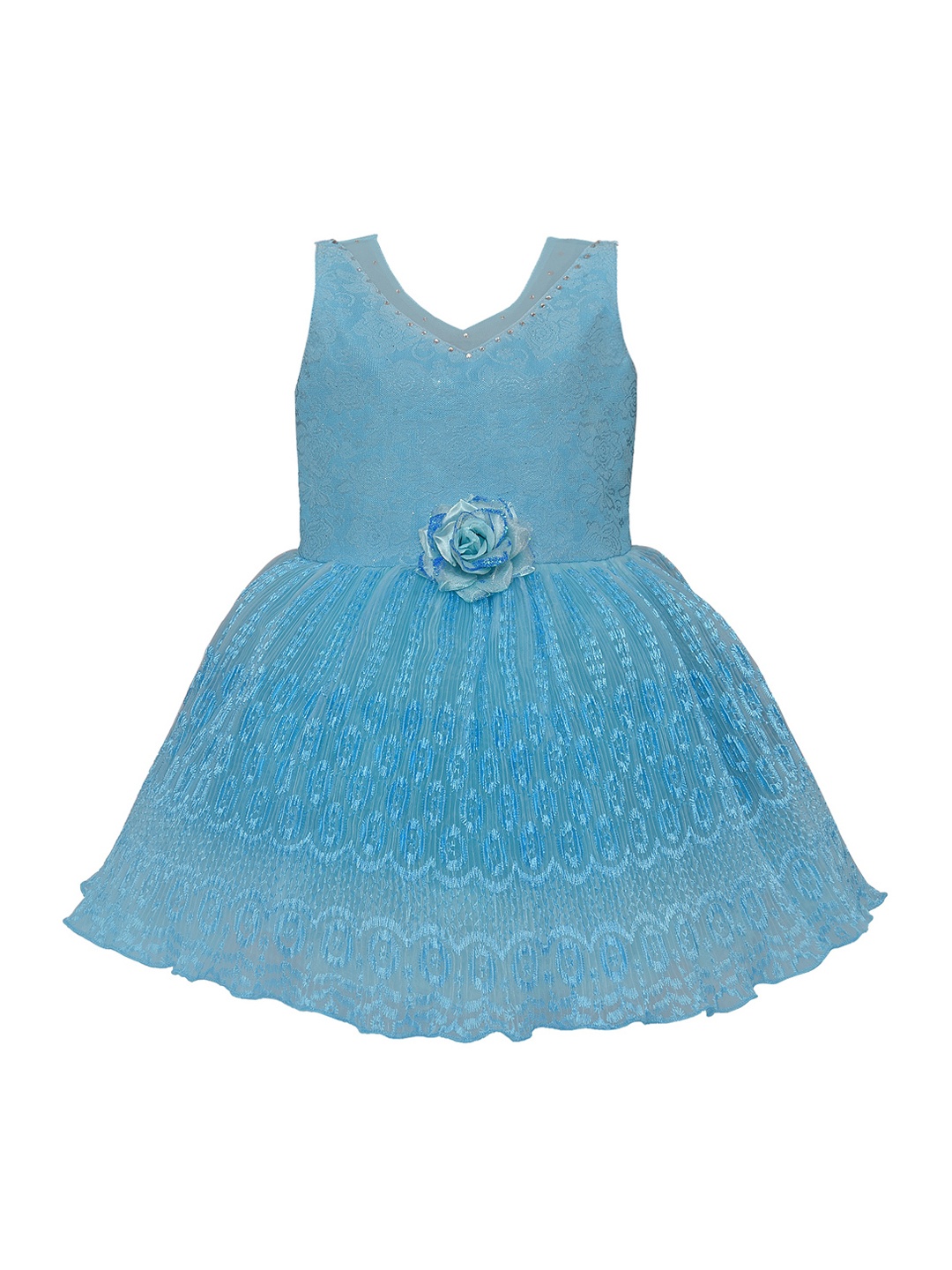 

Wish Karo Girls Blue Self Design Fit and Flare Dress